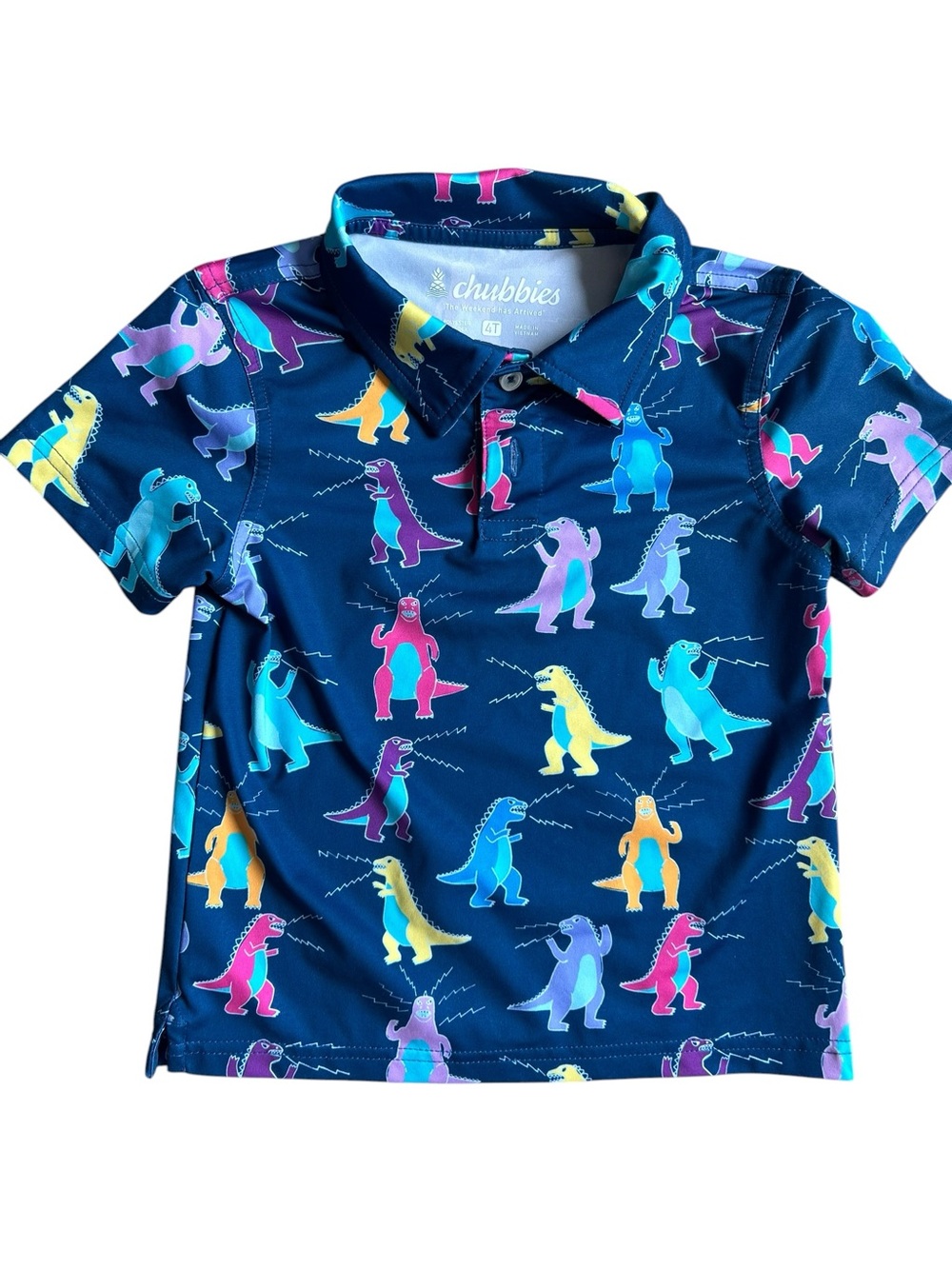 Chubbies Kids Boys Toddler Godzilla Dino Performance Polo NWOT 4T